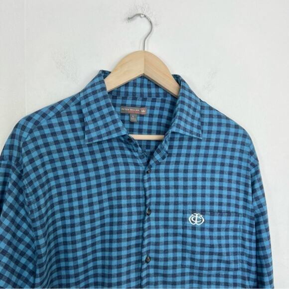 Peter Millar Crown Sport Blue Vedder Gingham Shirt Performance Flannel Size L - Picture 5 of 13